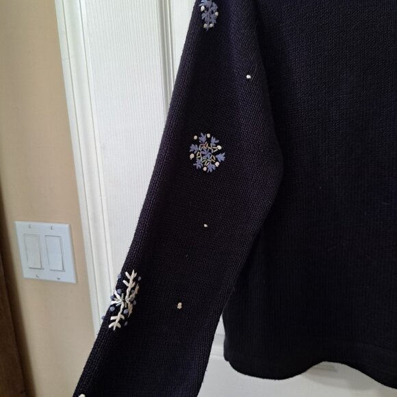 Reference Point Women's PS  Multicolor Pullover Sweater Snowman Embroidery Beads - Picture 8 of 11